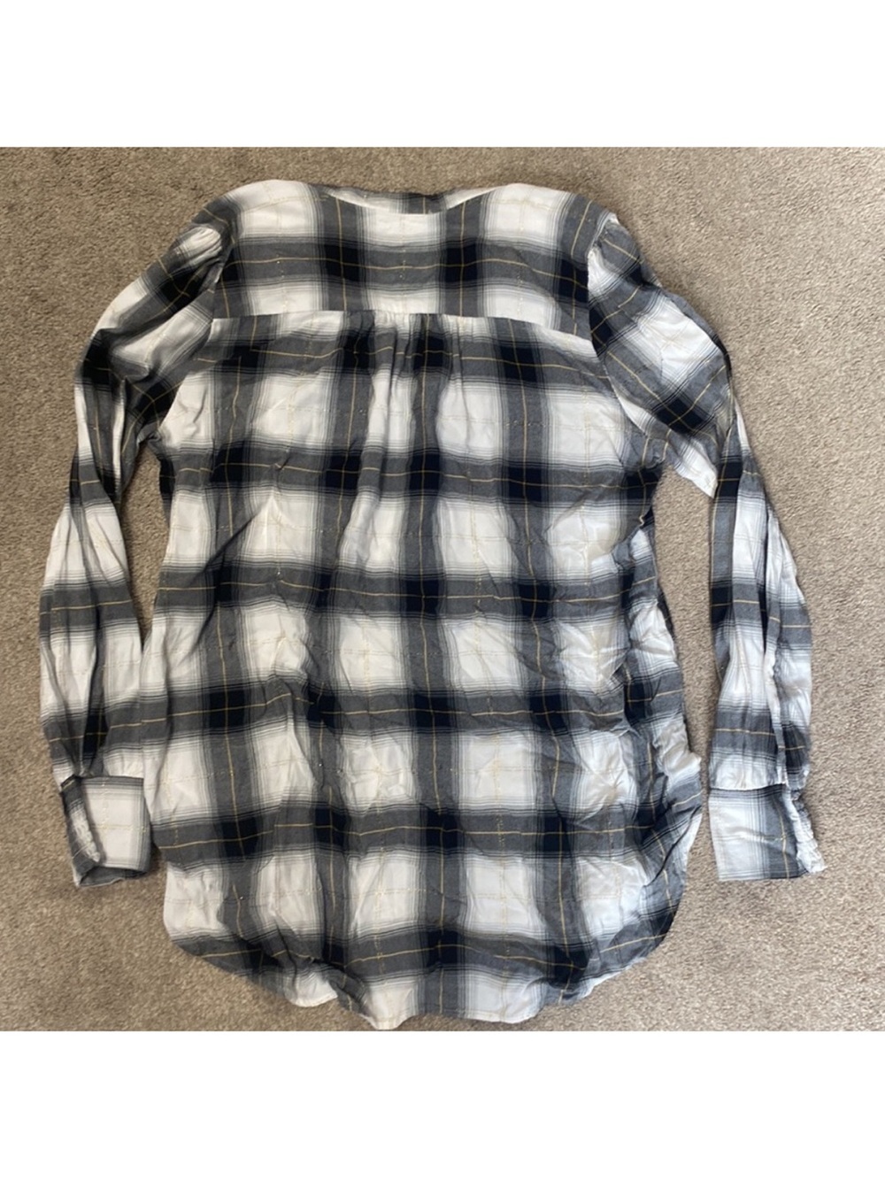 LOFT White and Navy Plaid Button-Front Blouse
